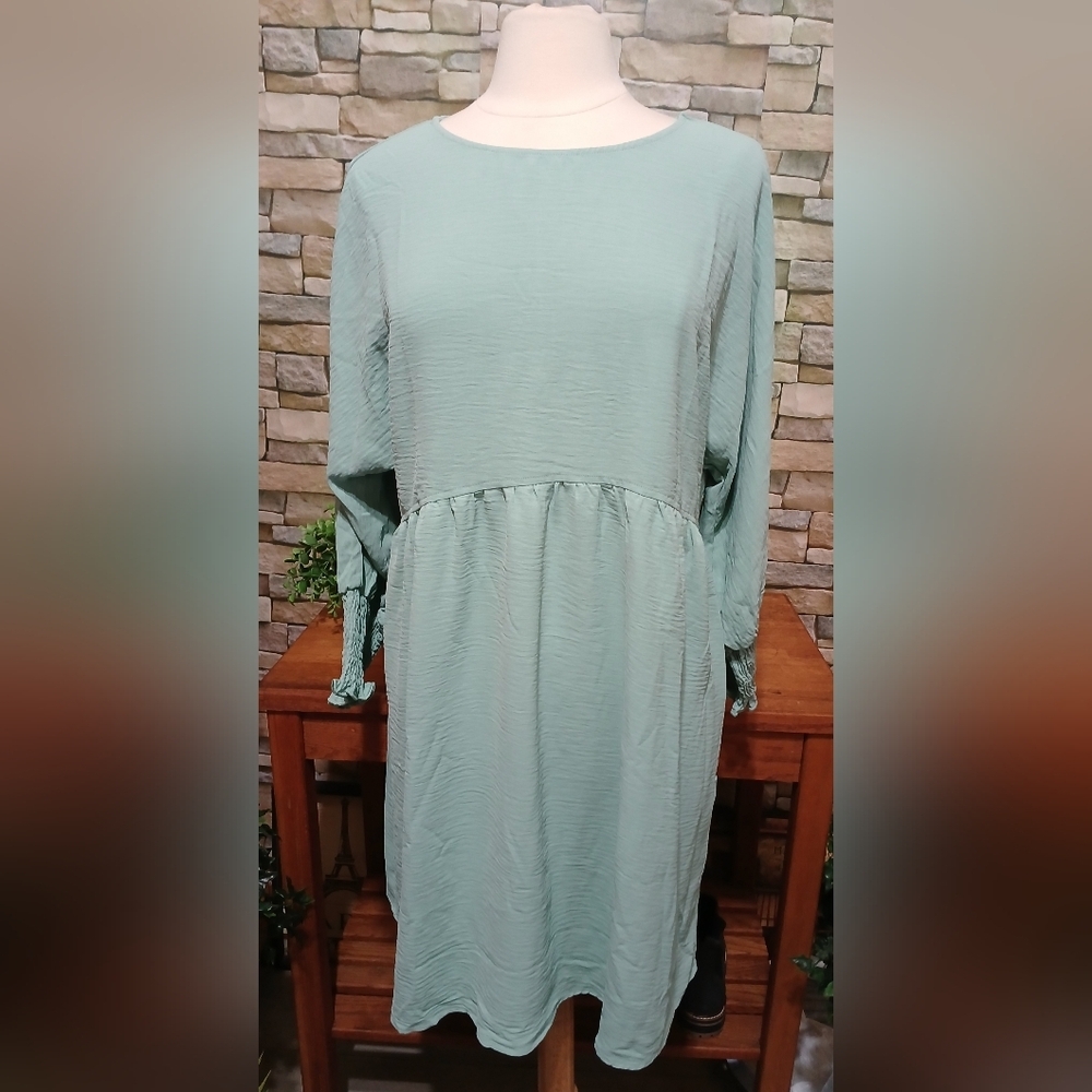 DOKATOO Womens Tunic‎ Dress 3/4 Sleeve Crew Neck Flowy Babydoll Green XL Cottage
